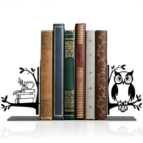 Owl Metal Bookends for Shelves, Vintage Black Owl Decorative Book Ends, Heavy Duty Book Stoppers for Home Office & Study Desk, Ideal Gift for Owl Lovers & Book Lovers - style: Owl