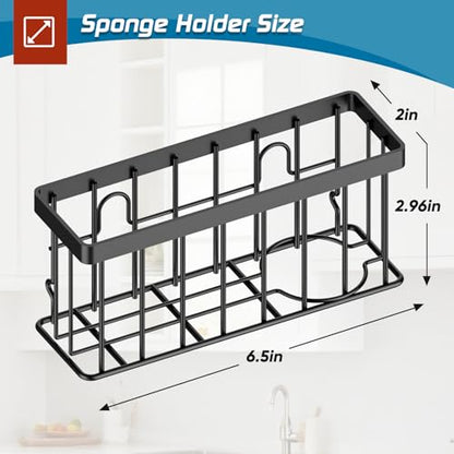 MURLONG Sponge Holder for Kitchen Sink,Sink Caddy Organizer with Suction Cups/Adhesive Strips,Dish Sponge Holder Design for Sponges,Scrubber,Stoppers-Black - color: Black