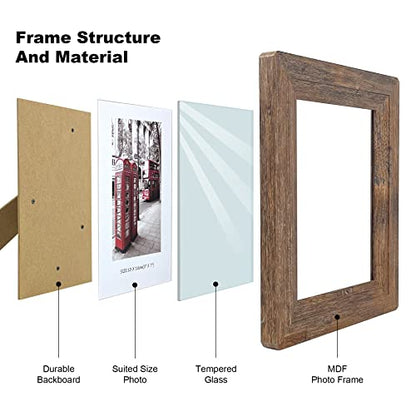 5x7 Wooden Picture Frames with Real Tempered Glass | Rounded Corner Barn Wood Frame, Kid-Safe Tempered Glass, Wall Mount & Tabletop Vertical Horizontal Photo Display - size: 5X7