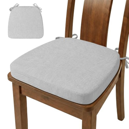 D-Shaped Chair Cushions Set of 1, Chair Pads with Ties, 17" x 16" | 2" Thick Non Slip Seat Cushion for Dining & Kitchen Chairs, 40D Foam, Removable Washable Cover, Light Grey - color: Light Grey