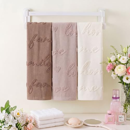 Hahafelt 3 Pack Farmhouse Decorative Hand Towels for Bathroom 100% Cotton Brown Absorbent Soft Embroidered Towels for Boho Kitchen Bathroom Decor Gifts, 29.5 x 13.7 Inch (Home, Love, Family) - style: Home Love Family