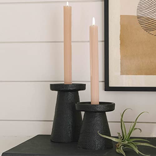 Main + Mesa Stoneware Pillar & Taper Candle Holders, Set of 2 - color: Black, size: Set of 2