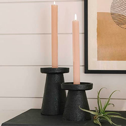 Main + Mesa Stoneware Pillar & Taper Candle Holders, Set of 2 - color: Black, size: Set of 2