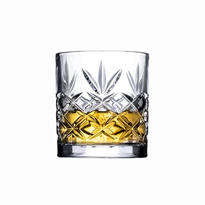 Royalty Art Kinsley Whiskey Glasses, Set of 4, 10.6 oz Crystal Tumblers | Bourbon, scotch, whiskey, cocktails, distinctive Kinsley design, gift for enthusiasts - style: Lowball