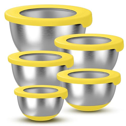 KITEISCAT Stainless Steel Mixing Bowls with Lids – Set of 5 Large Nesting Metal Bowls for Kitchen, Baking, Cooking, Food Prep & Storage, Non-Slip Base, Dishwasher Safe,Yellow - color: Yellow