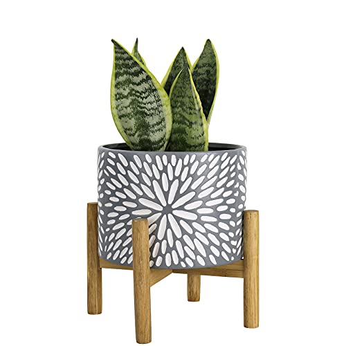 LA JOLIE MUSE Ceramic Planter for Plant, 8 Inch Indoor Planter with Stand | Decorative Planter Pot with Drainage Hole for Indoor Plants & Flowers, Living Room, Bedroom, Home Decor & Office, Grey - color: Gray, size: 8 Inch