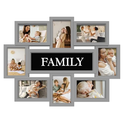 Jerry & Maggie 8 Opening Family Photo Frame 22×17, Family Picture Frame Selfie Gallery Collage Wall Hanging For 6×4 Photos 8 Pack, No-Assembly 3D Design Waterproof Memorial Keepsake, Ashes - color: Ashes, size: Family/ Plain