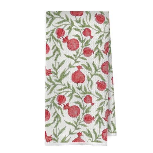 Pomegranate Decor Kitchen Towels - Pomegranate Fruit Floral Decorative Waffle Dish Towels, Red Floral Gifts Hand Towel, Hostess Gifts Tea Towel, 16x24 Inch - color: Red