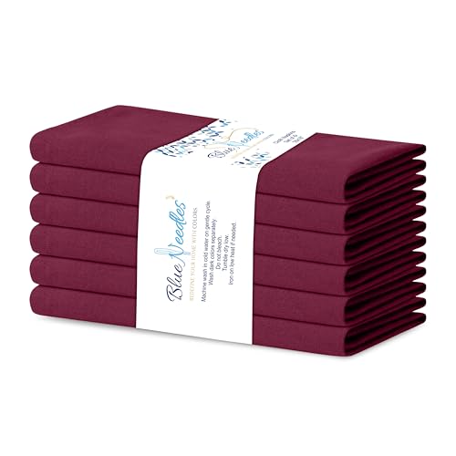 Blue Needles Solid Cloth Napkins Set of 6 Burgundy 100% Cotton Dinner Napkins 18x18 inches - Soft, Reusable, Absorbent & Washable Linen, Ideal for Wedding Events Farmhouse Parties Hotel & Everyday Use - color: Burgundy, size: 18" x 18" (Set of 6)