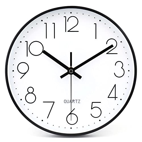 10 Inch Black Wall Clock Battery Operated Silent & Non-Ticking Wall Clock Classic Clock for Home, Office, Bedroom, School - color: Black, size: 10 Inch