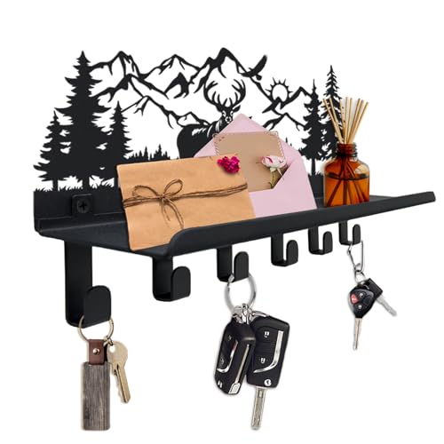 Deer Metal Key and Mail Holder for Wall, Key Holder Wall Mount with Shelf, Key Rack, Key Hooks for Living Room, Hallway, Office - size: Small, style: Deer with Shelf