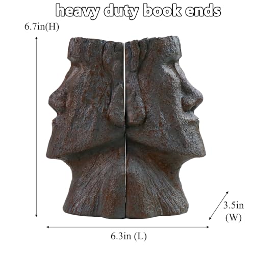 Decorative Bookends Easter Island Book Ends, Modern Book Holder Ends for Shelves, Novelty Heavy Duty Book Ends for Office Home Desk Bookshelf, 6.3" L x 6.7" H x 3.5" W, Resin