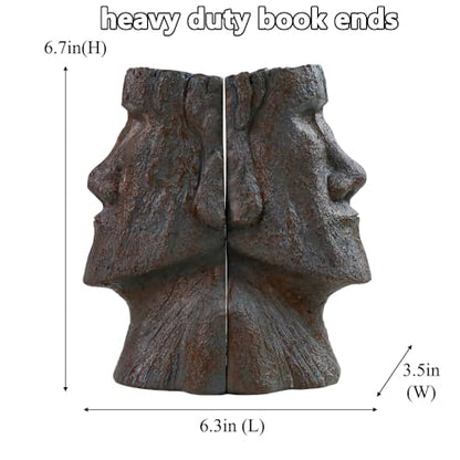 Decorative Bookends Easter Island Book Ends, Modern Book Holder Ends for Shelves, Novelty Heavy Duty Book Ends for Office Home Desk Bookshelf, 6.3" L x 6.7" H x 3.5" W, Resin