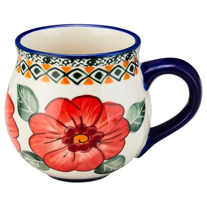 13oz Ceramic Coffee Mug, Hand-Painted Floral Polish Pottery Style Cup, Large Stoneware Tea Mug with Handle, Microwave & Dishwasher Safe (Butterfly and flower B) - color: Butterfly and flower B