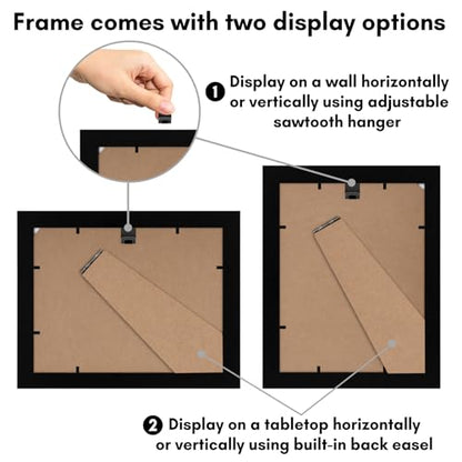 Americanflat 6x8 Picture Frame - Engineered Wood - Black | Shatter-resistant glass, wall or tabletop display with included easel, sawtooth hangers included - color: Black, size: 6x8