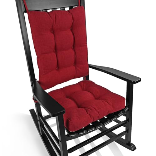 BUYUE Chair Cushion Set for Rocking Chair, Back Pillow & Seat Cushion with Ties, Original Woven Fabric Non-Slip Chair Pads for Elderly Sitting, Red - color: Red