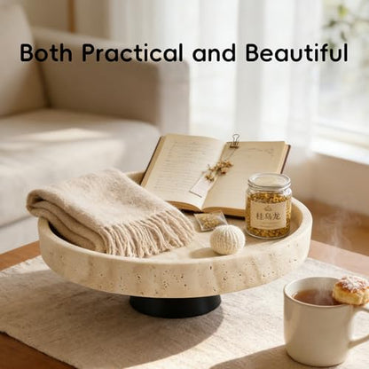 Large Decorative Fruit Bowl,Modern Travertine Key Bowl for Entryway Table,Pedestal Bowl for Dining Table Center,Living Room, Kitchen Decor Modern Home Decor Marble Bowl (10.23 Inch)