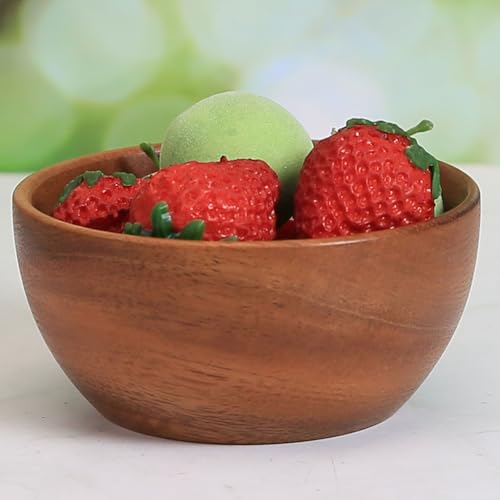 Solid Acacia Wood Bowls Set of 4, 4 Inch Wooden Serving Bowls - Handmade Ramekins for Dips, Charcuterie Board, Snacks & Salads | Farmhouse Kitchen Decor & Gift Idea - size: D 4.2'' x H 2.0''