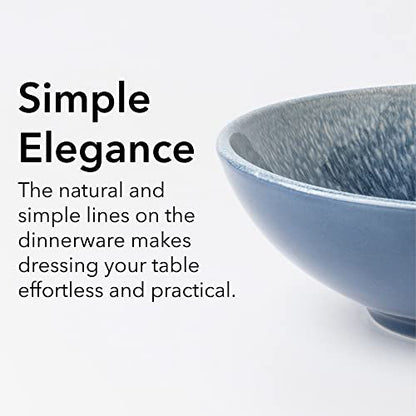 Arora FAIT Round Stoneware 16pc Dinnerware Set for 4, Dinner Plates, Side Plates, Cereal Bowls, Mugs - Reactive Glaze Blue (463014) - color: Blue-Bowl/Mug, style: Round-Service for 4(16pcs)
