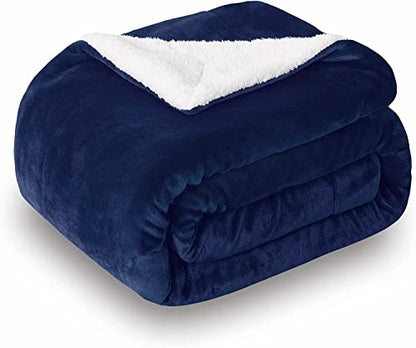 Sherpa Fleece Throw Blanket, Navy Blue, 50x60 inches | Double-Sided Super Soft Luxurious Plush Blanket Throw Size - color: Navy Blue, size: 50"×60"