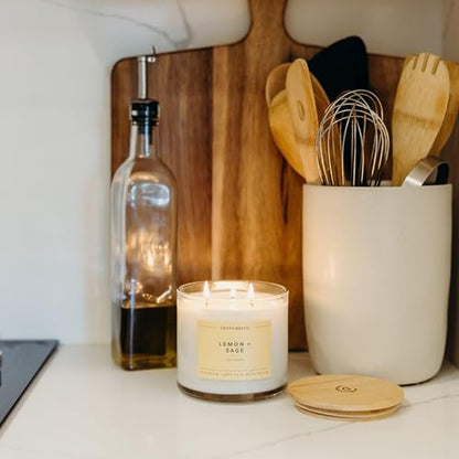 Lemon & Sage 3 Wick Scented Candle - 43 Hour Burn | Made in the USA Luxury Clean Soy Wax Candles - Long Lasting Large Glass Jar Candle for Home - 3 Wicks - 14.9oz - color: Lemon + Sage
