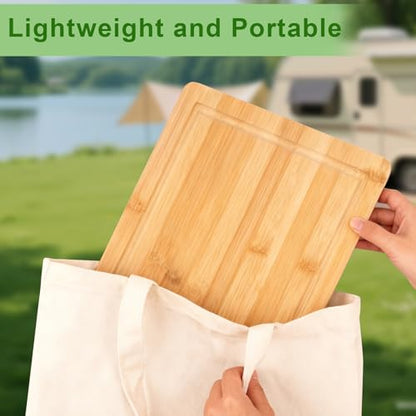 Bamboo Cutting Board, Wood Chopping Board with Juice Groove and Handle, 12×9 Inch Lightweight Kitchen Cutting Board for Fruit, Vegetables, Bread, Cheese, Snacks, Meat, BBQ, and Serving - color: Natural Bamboo, size: Medium | 11.8''L x 9''W x 0.6''T