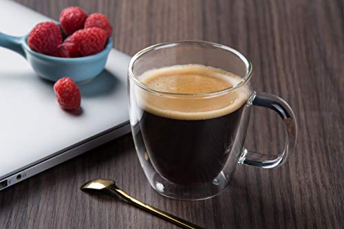 CNGLASS Insulated Espresso Glass Mugs 5.4oz/160ml, Small Clear Coffee Mugs Set of 2, Double Wall Glass Cups with Handle for Tea and Macchiato - size: 5.4oz