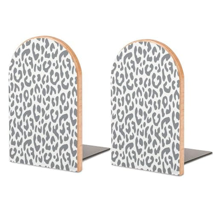 Personalized Wood Book Ends Metal Base Gray Leopard Print Pattern Printing Bookend Modern Heavy Duty Bookends for Home Or Office 1 Pair - color: Gray Leopard Print Pattern