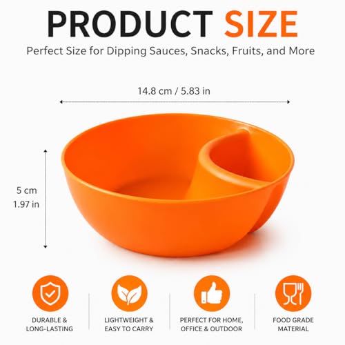 6 Colors Divided Snack Bowls, Anti Soggy Chip Dip Serving Dishes, Stackable Plastic Bowls, Microwave & Dishwasher Safe, Ideal for Home Party, Salad, Nuts, Salsa - color: Orange