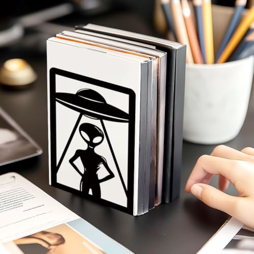Alien Theme Bookends for Shelves, Spaceships and Aliens Book Ends Decorative Books Desk Organizer Book Stoppers to Hold Books Heavy Duty, Unique Bookshelf Decor for Home Decor - style: Alien