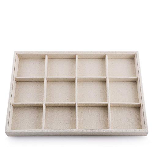 Oirlv Stackable Jewelry Tray,Linen Jewelry Organizer for Drawer | Organize and display jewelry Professionally,Multipurpose – Also works for Bracelet,Necklaces,Earrings,for Drawers Dresser - size: 12 Grids