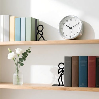 Metal Bookends Thinker People Book Ends for Shelves | Figurine Bookends Decorative Unique Desk Bookend Black Book Stopper for Home Reading Bookshelf Decor Book Lovers Gift - style: Thinker People