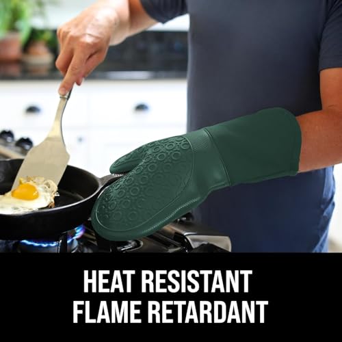 BPA-Free Silicone Oven Mitts Ultra Heat Resistant up to 500°F - Oven Mitts with Thick Cotton Liner - Long Slip Resistant Pot Holders, Flexible Oven Gloves - Green 13.7" - color: Green, size: 2-Piece 13.7" Oven Mitts