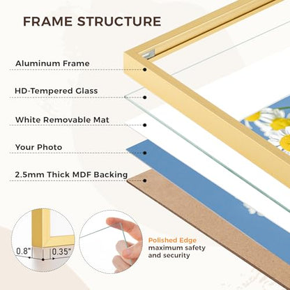 RICHFOCUS 24x30 Poster Frame Gold|24 x 30 Large Picture Frame Matted to 18x24 Photo|Metal Aluminum 30x24 Art Frame for Wall with Tempered Glass Wall Hooks Included, Set of 1 - color: Gold, size: 24x30-1P-Tempered Glass