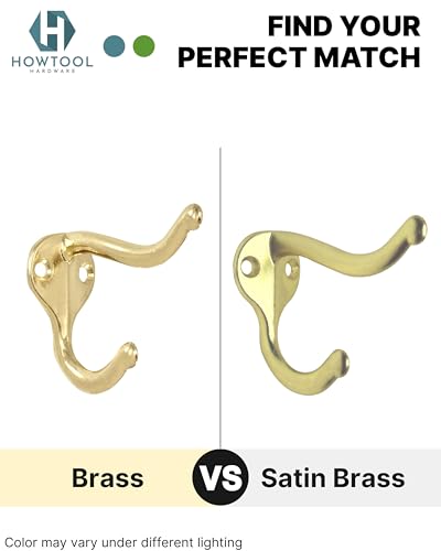 Coat Hooks for Wall Hanging Heavy Duty Wall Mounted Brass Plated, 5 Pack - color: Brass