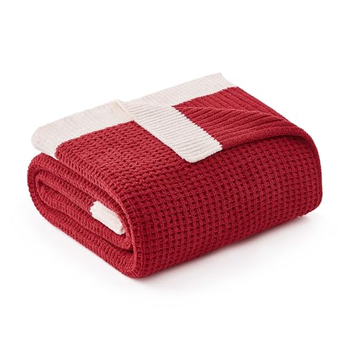 Chenille Throw Blanket, Soft Cozy Waffle Throw for Couch & Sofa, Warm Yet Lightweight, Breathable All-Season Throws for Women Men, Housewarming, Birthdays, 50"x60", Red - color: Red, size: Chenille Waffle Knit(50" x 60")