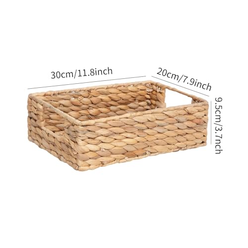 Water Hyacinth Storage Basket - Small Rustic Rectangle Woven basket Organizer with Handle for Home & Office Decor (Hyacinth) - style: Hyacinth