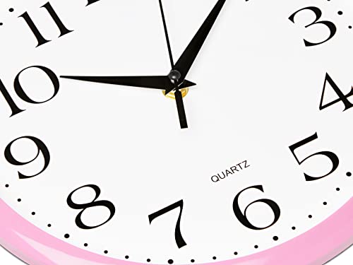 Bernhard Products Light Pink Wall Clock Silent Non Ticking - 10 Inch Quality Quartz Battery Operated Round Easy to Read Home/Kitchen/Office/Classroom/School Clock - color: Light Pink, size: 10 Inch