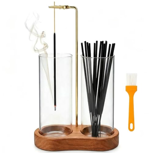 Incense Holder for Sticks with Glass Ash Catcher - Upside Down Anti-Ash Flying Incense Burner & Stick Storage Organizer, Ideal for Meditation, Yoga, Zen Home Decor, Spa Relaxation Gift - size: Upgrade tall cup