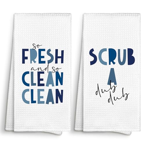 Blue Boys Kids Nursery Bathroom Decor Hand Towels 16x24 Set of 2, So Fresh and So Clean Towels Gifts for Kids Baby Toddlers, Scrub a Dub Bathroom Kitchen Hand Towel Decor - color: Fresh Boy