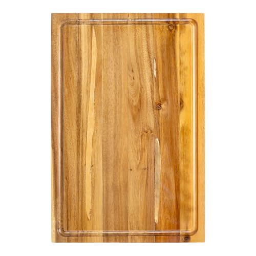 happimess Eldridge Large 18" x 12" Acacia Cutting Board, Natural | Handcrafted, 1 Inch Thick, Reversible Design, Juice Grooves, Authentic Wood Grain, Rectangular, Farmhouse Style - color: Natural, size: 18"L x 12"W