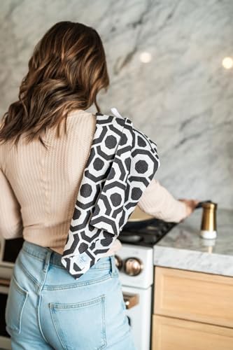 Kitchen Towels, Dish Towels for Kitchen, 3 Pc Kitchen Towel Set | Microfiber Waffle Towels, 16 x 26 inches, with Hanging Loops, Reusable Tea Towels, Cute Kitchen Towels - 3 Pack - color: Black