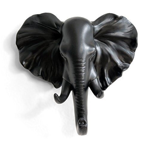 Elephant Head Single Wall Hook/Hanger Animal Shaped Coat Hat Hook Heavy Duty, Rustic Decorative Gift, Black - color: Elephant-Black