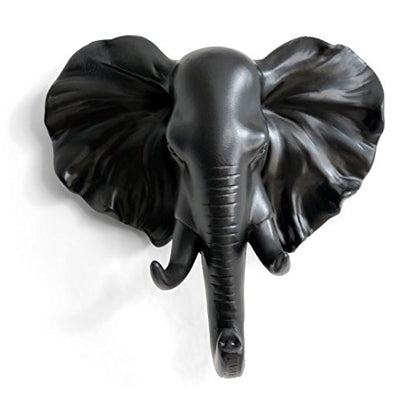 Elephant Head Single Wall Hook/Hanger Animal Shaped Coat Hat Hook Heavy Duty, Rustic Decorative Gift, Black - color: Elephant-Black