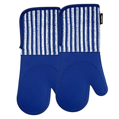 Alselo Silicone Oven Mitts Heat Resistant 932℉ with Waterproof & Non-Slip | Kitchen Mittens Set of 2,Extra Long 7.5"x15" Oven Gloves with Soft Cotton Terry Lining for Baking Cooking BBQ(Cobait Blue,2) - color: Cobait Blue