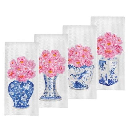 Chinoiserie Waffle Weave Kitchen Towels - Blue and White Decor Set of 4 (1624 Inches) - color: Chinoiserie-9