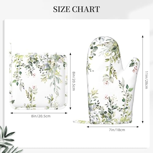Sage Green Eucalyptus Oven Mitts and Pot Holders Sets Silicone Watercolor Butterfly Leaves Kitchen Mitts Potholders Heat Resistant 4Pcs Oven Gloves Hot Pads for Kitchen Baking Cooking - color: Green Eucalyptus