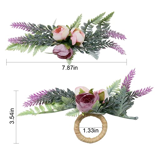 Flower Napkin Rings, Set of 4, Thanksgiving & Weddings, Farmhouse Style, Lavender - style: Lavender