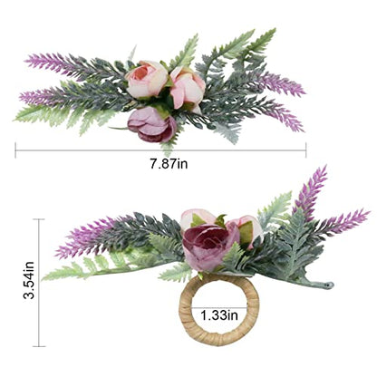 Flower Napkin Rings, Set of 4, Thanksgiving & Weddings, Farmhouse Style, Lavender - style: Lavender