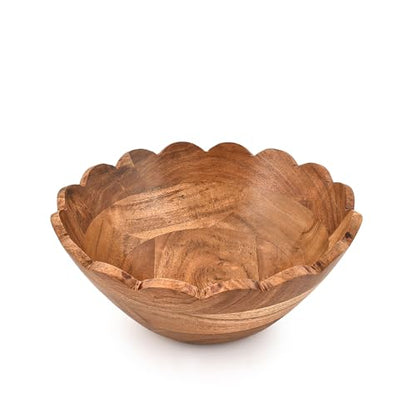 Decorative Bowl Acacia Wood Ruffle Design | Wooden Home Décor Accents for Farmhouse Style Wood Table Centerpiece (9" x 9" x 4")